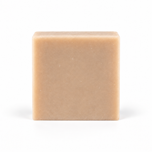 Almond Coconut Soap, single soap bar in sharp detail on a white background.