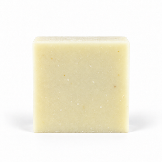 Minty Lavender Goats Milk, single soap bar in sharp detail on a white background.