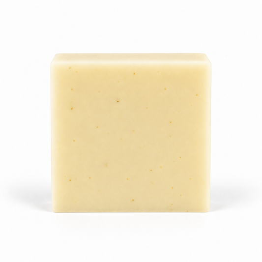 African Violet, single soap bar in sharp detail on a white background.