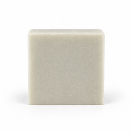 Bamboo Mud Soap, single soap bar in sharp detail on a white background.
