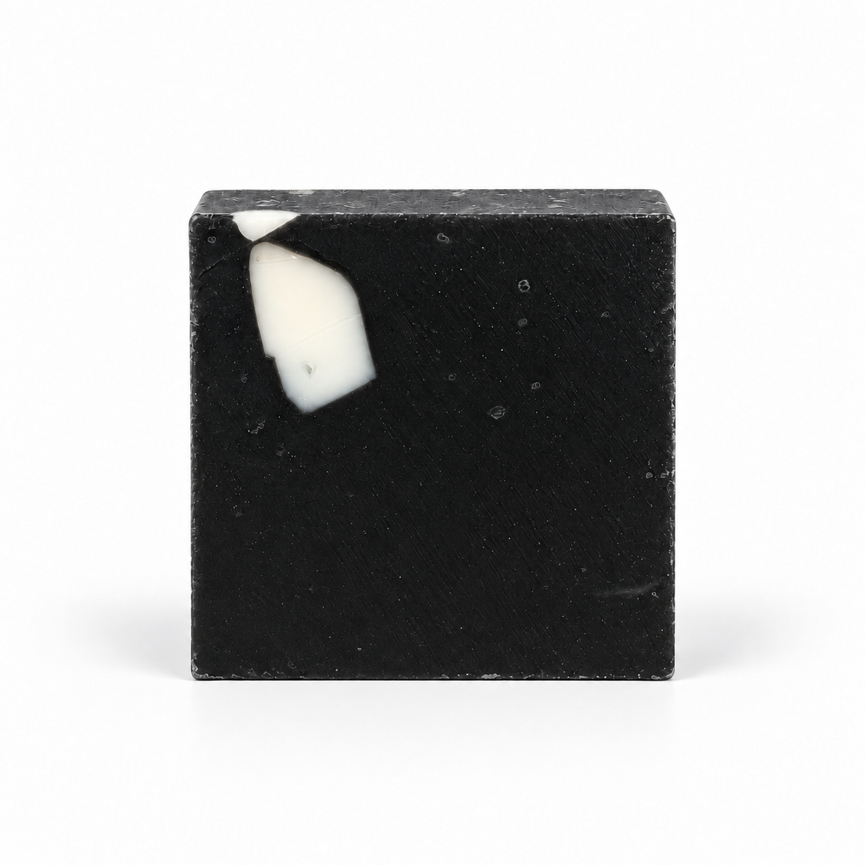 Charcoal Aloe Soap, single soap bar in sharp detail on a white background.