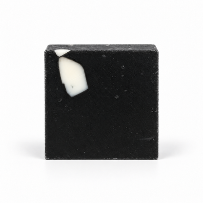 Charcoal Aloe Soap, single soap bar in sharp detail on a white background.