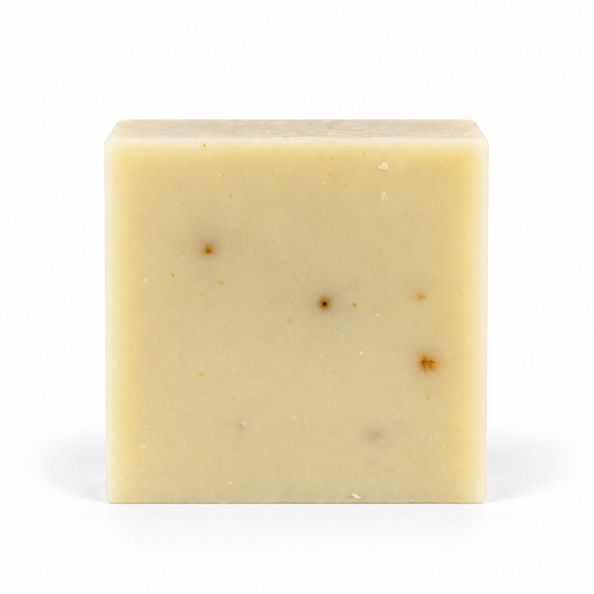 Cinnapear Goats Milk, single soap bar in sharp detail on a white background.
