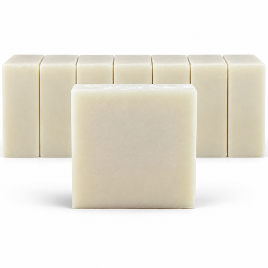 Cotton Blossom, neatly aligned soap bars in sharp detail on a white background.