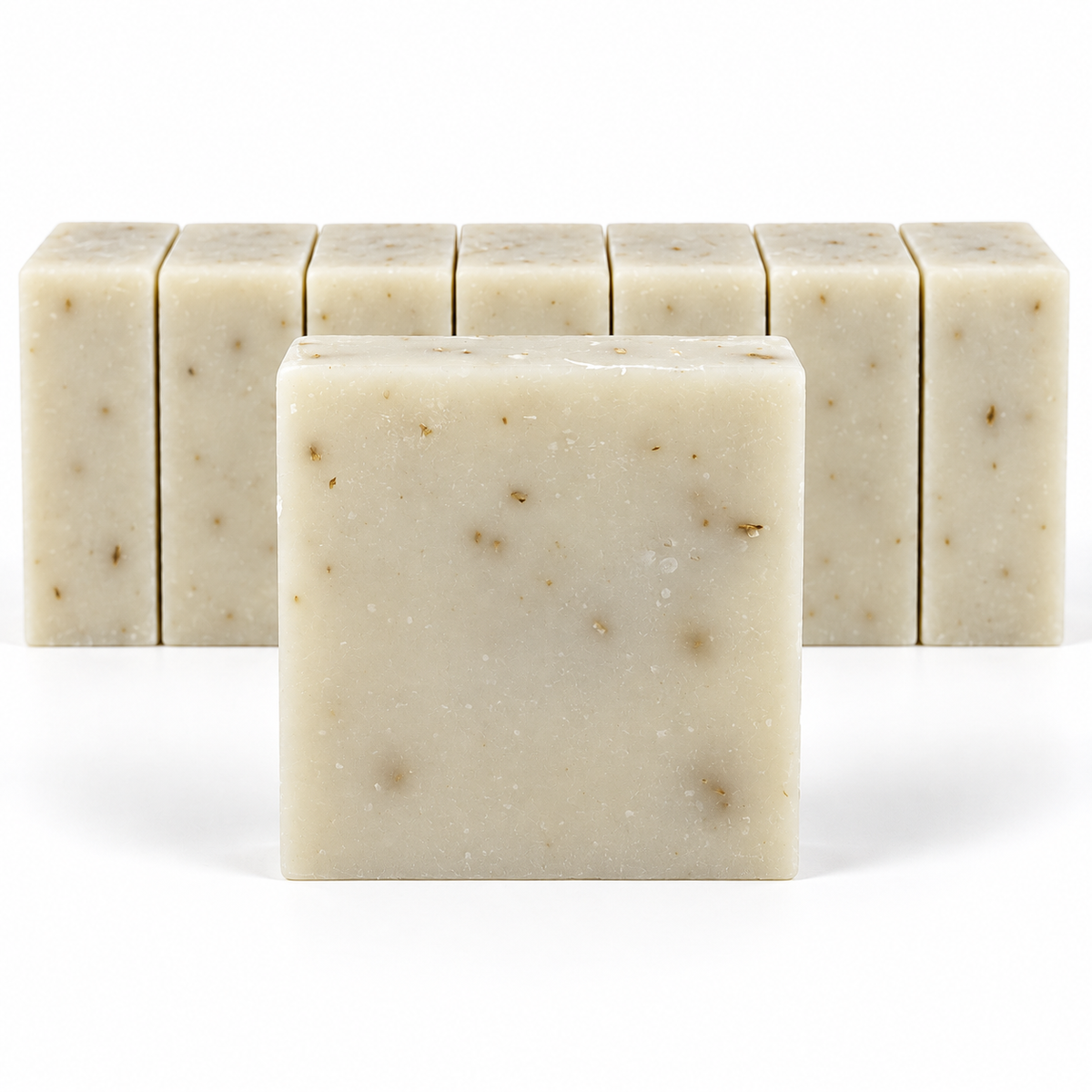 Jewelweed Goats Milk, neatly aligned soap bars in sharp detail on a white background.