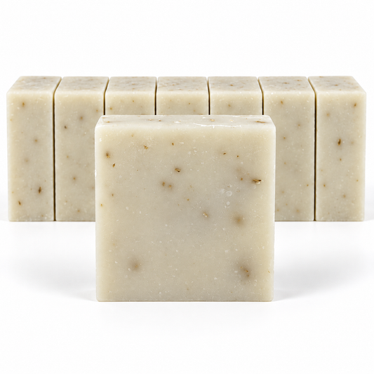 Jewelweed Goats Milk, neatly aligned soap bars in sharp detail on a white background.