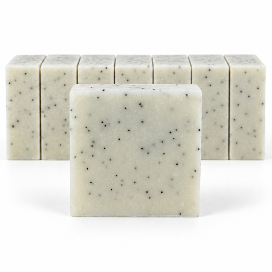 Mechanic's Soap, neatly aligned soap bars in sharp detail on a white background.