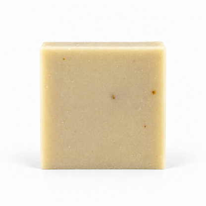 Patchouli Sandalwood Goats Milk, single soap bar in sharp detail on a white background.