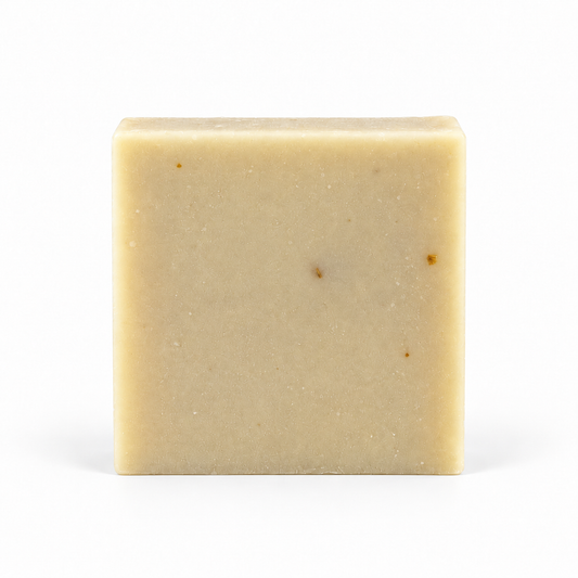 Patchouli Sandalwood Goats Milk, single soap bar in sharp detail on a white background.