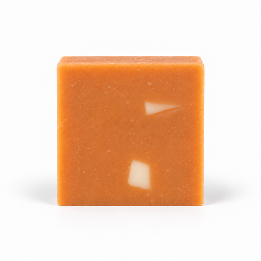 Apricot Chamomile, single soap bar in sharp detail on a white background.
