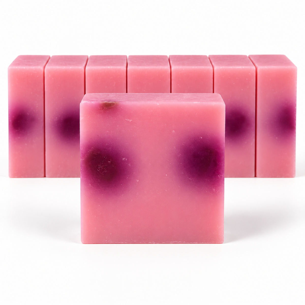Rose Bouquet, neatly aligned soap bars in sharp detail on a white background.