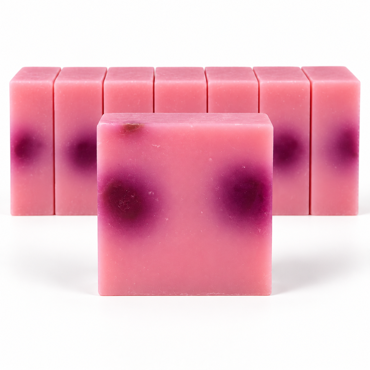 Rose Bouquet, neatly aligned soap bars in sharp detail on a white background.