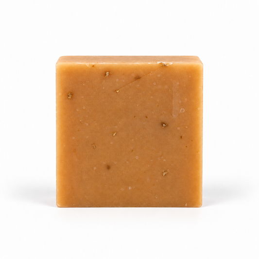 Turmeric Organic Honey & Orange, single soap bar in sharp detail on a white background.