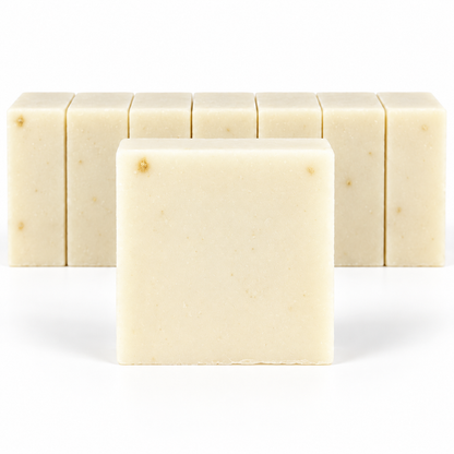 Unscented Goats Milk, neatly aligned soap bars in sharp detail on a white background.