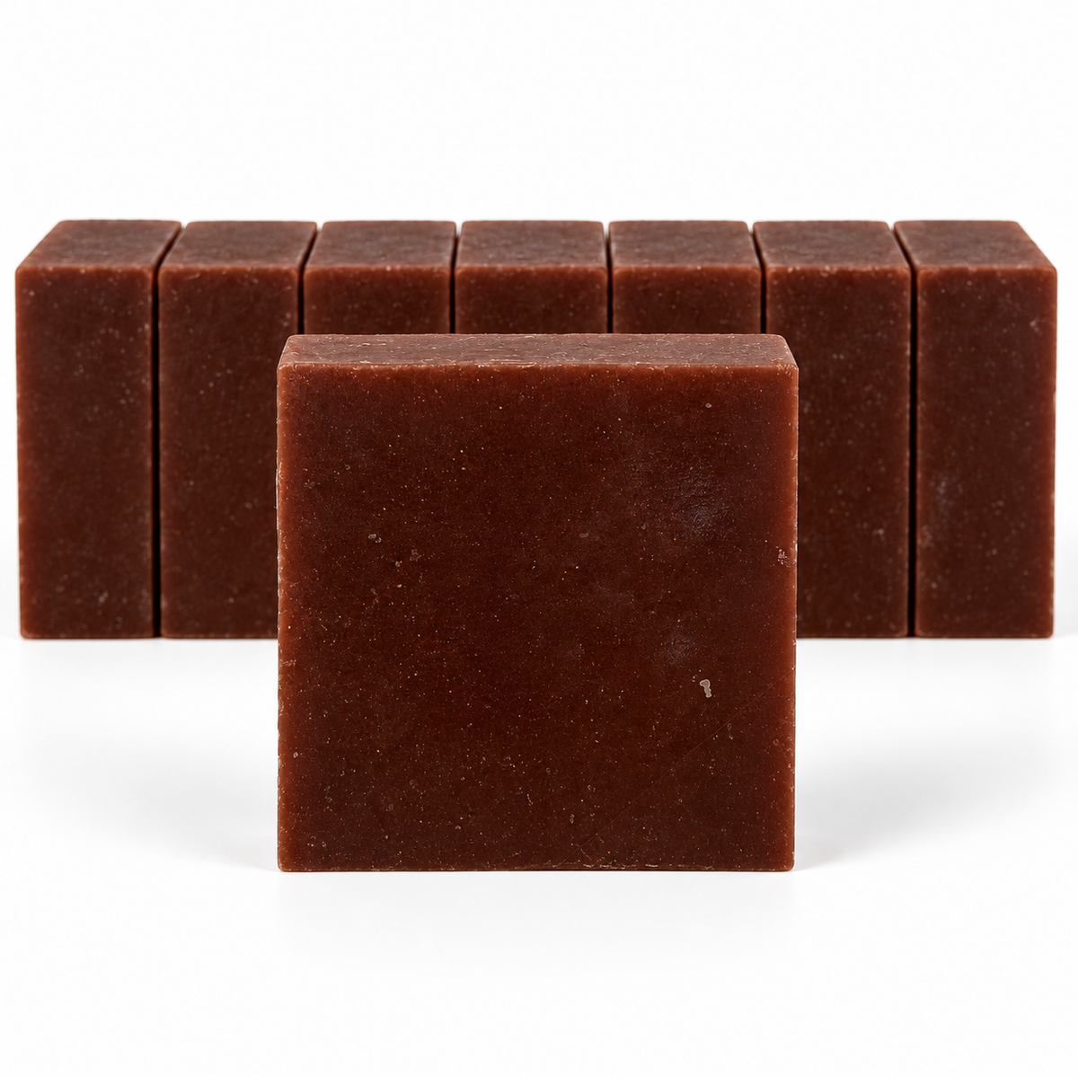 Vanilla Oatmeal, neatly aligned soap bars in sharp detail on a white background.